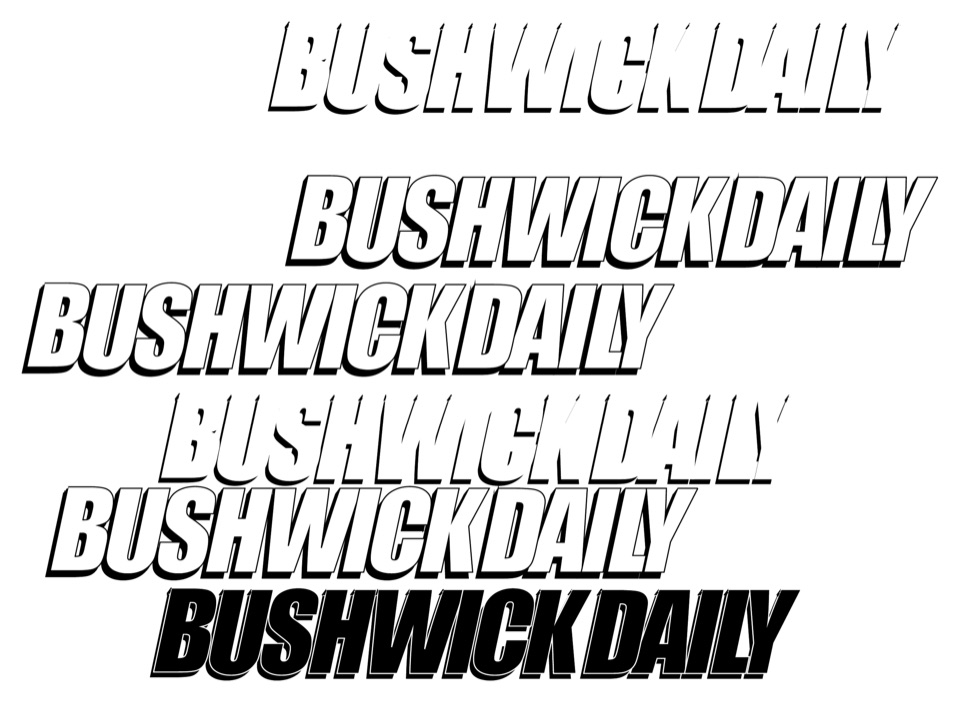 Studies of the Bushwick Daily italic wordmark at several weights