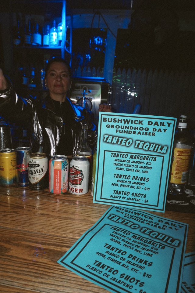 A Tanteo Tequila drink menu printed for the Bushwick Daily Groundhog Day Fundraiser