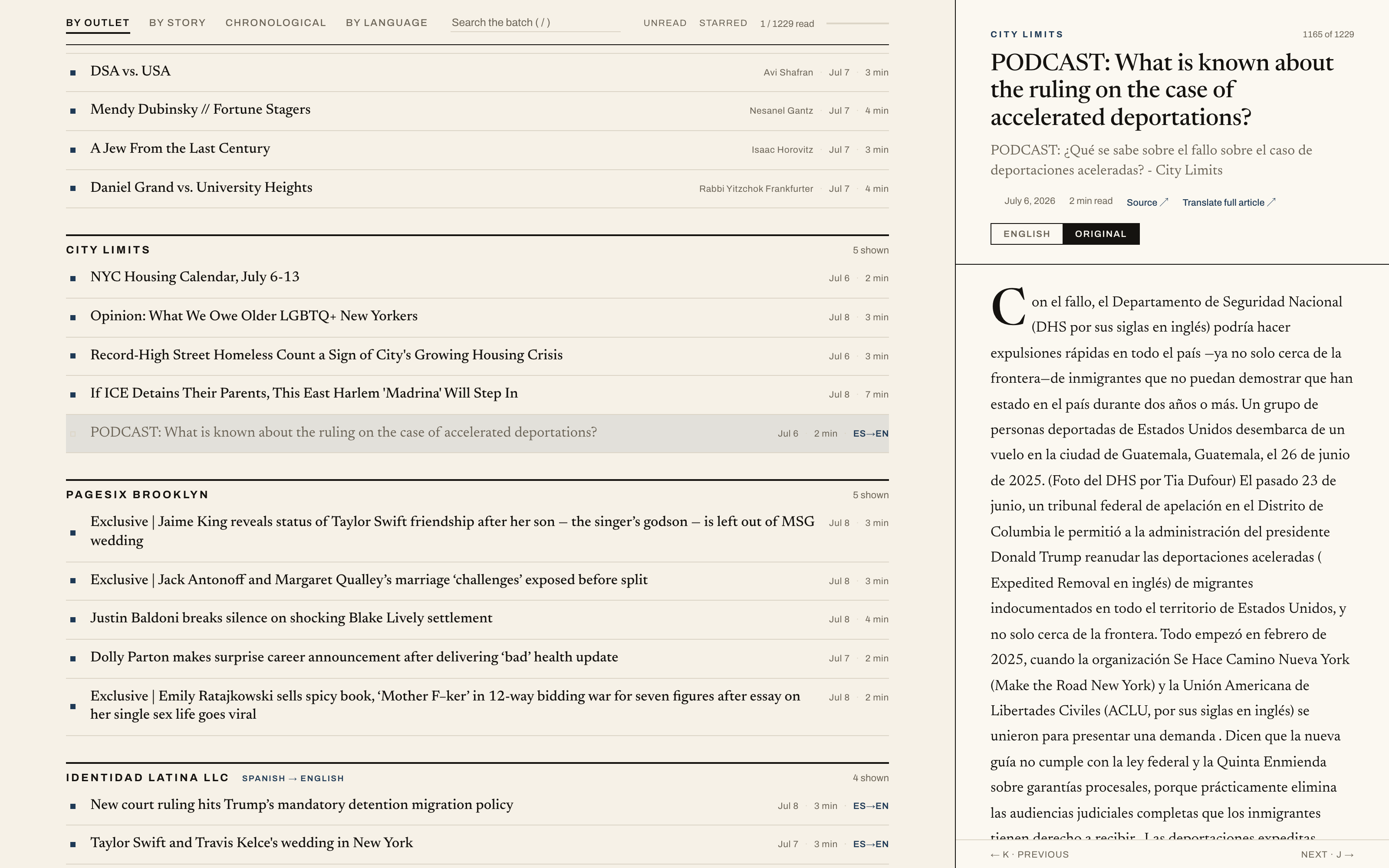 The same article toggled to its original Spanish text.